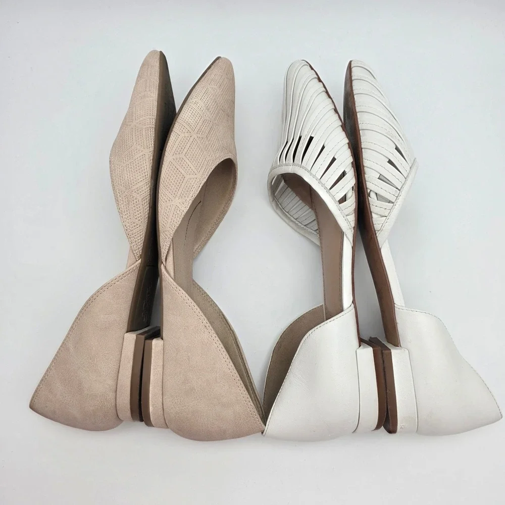D 'Orsay Pointed Flats Bundle Women 8 Nude White Office Minimalist Neutral Shoes - Picture 6 of 14